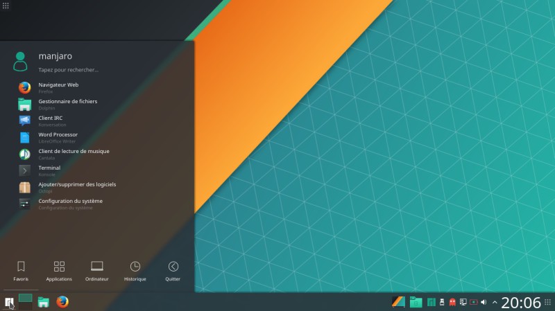 Manjaro kde 17 les menus