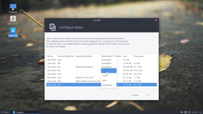 Solus configure disks