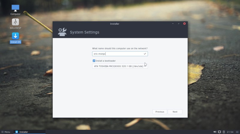 Nom du pc installation Solus