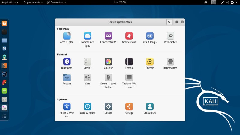 Le sparamètres de Kali Linux en français