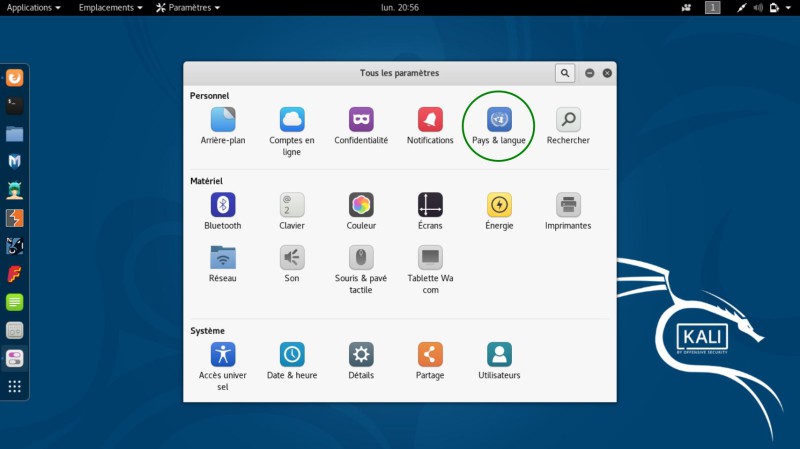 Pays langue Kali Linux
