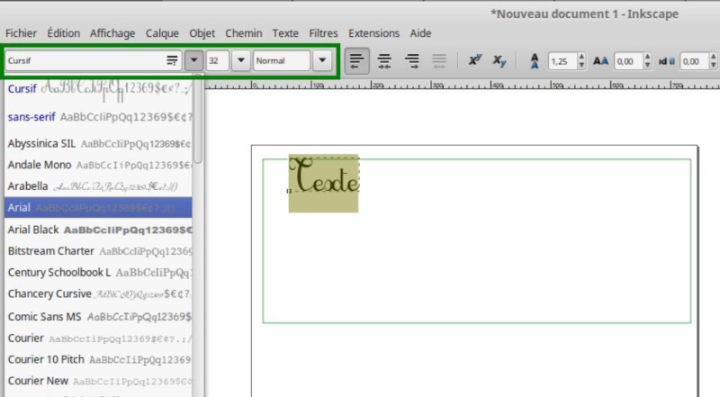 Outil texte inkscape