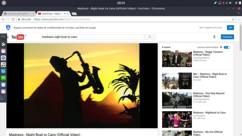 Video sur internet Ubuntu Budgie
