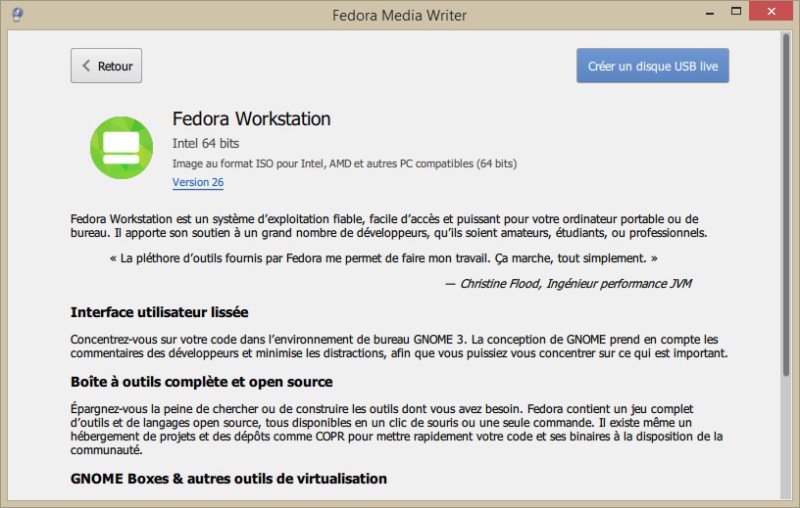 Créer un disque Liveusb de Fedora 26