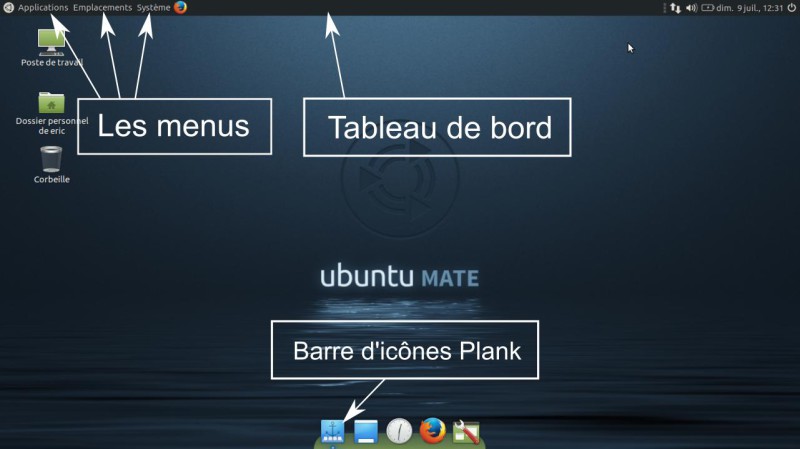 Barre d'icônes Plank Ubuntu Mate