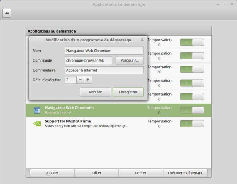 Chromium au démarrage de Linux Mint