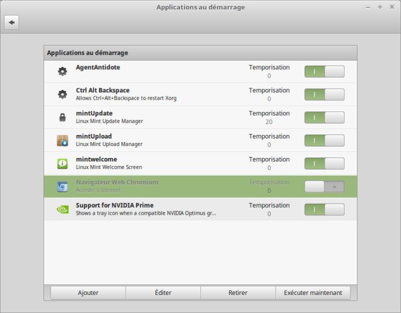 Programme désactivé au démarrage de Linux Mint