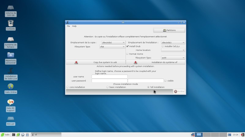 Salix installation en live-USB