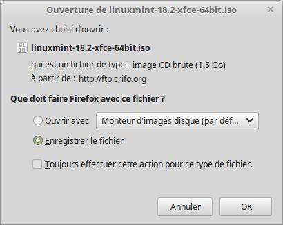 Téléchargement de Linux Mint Xfce
