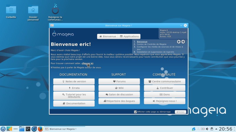 Fenêtre de bievenue Mageia 6