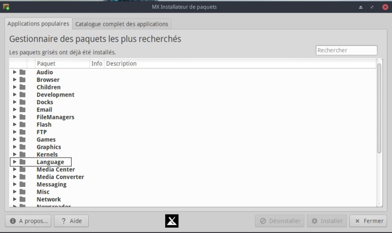 Langage français Linux MX 16