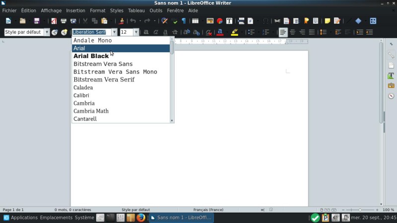 LibreOffice police Arial