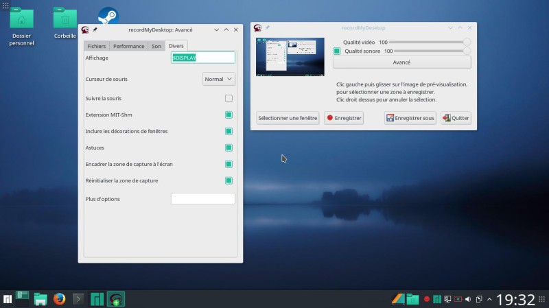 Onglet divers recordmydesktop