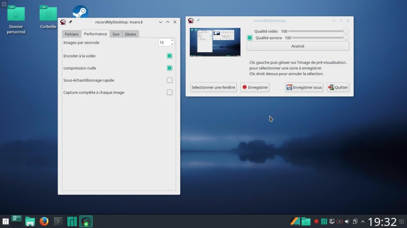 Onglet Performance recordmydesktop