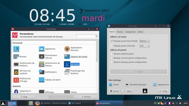 Tableau de bord en bas MX Linux