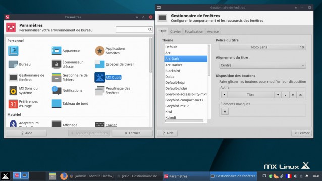 Gestionnaire de fenêtres MX Linux 17
