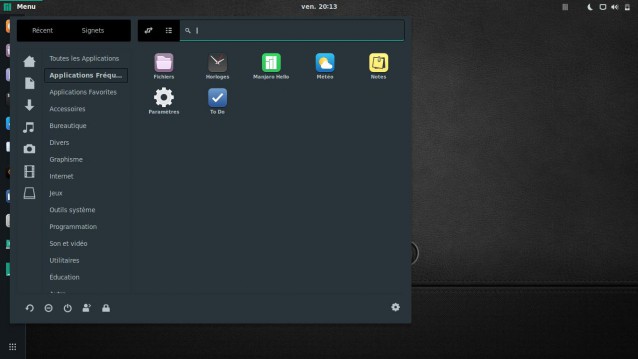 Menu principal de Manjaro Gnome