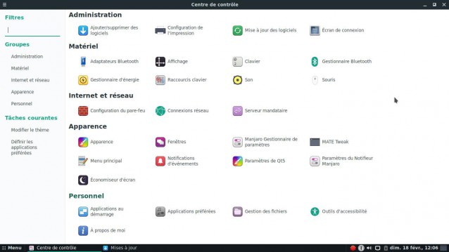 Centre de contrôle de Manjaro Linux Mate