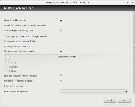 Maj Calculate Linux réglages avancés