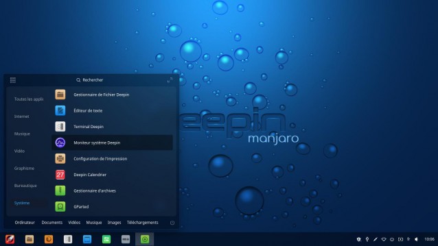 Manjaro Deepin son menu principal