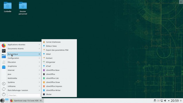 OpenSuse 15 Le menu principal