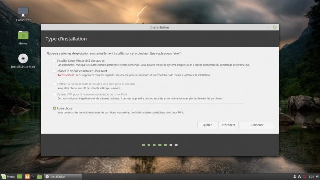 Linux Mint 19 choix de l'installation