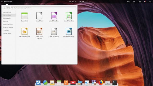 Menu principal par rubrique Elementary OS 5 juno