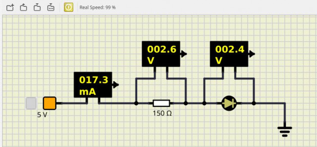 Schéma LED + résistance SimulIDE