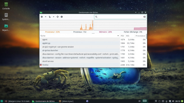 Manjaro consommations processeur mémoire