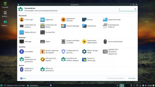 Manjaro XFCE paramètres