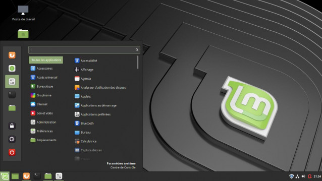 Icône paramètres système menu principal Linux Mint