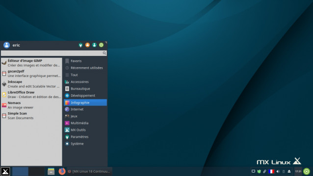 Menu principal de MX Linux