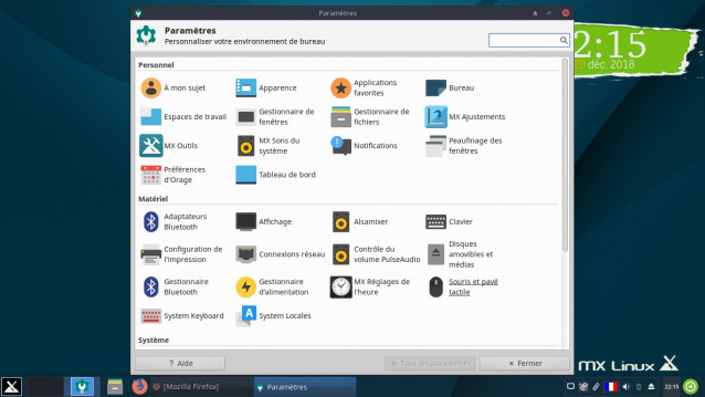 Paramètres MX Linux 18