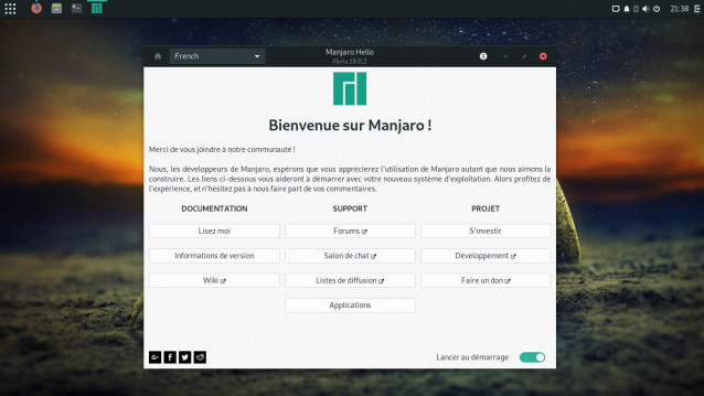 Fenêtre de Bienvenue Manjaro Budgie