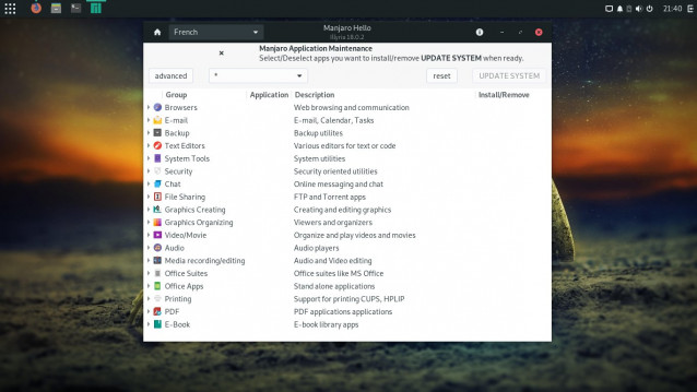 Liste d'applications Manjaro Budgie